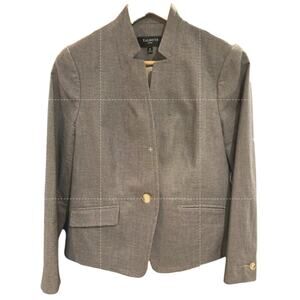 TALBOTS Heather Grey Gray Blazer One Button Classic Stretch Cotton 8 Petite 8P